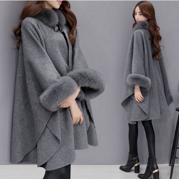 

spring new women wool coat autumn fashion women warm coat long ladies european cloak poncho fashion jacket outwear, Black