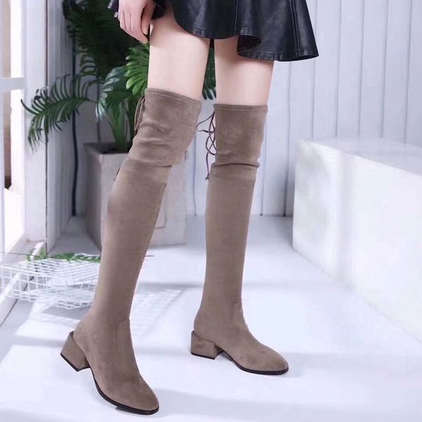 

british wind black over the knee boots women's high heels new high-end pointed thin skinny boots high tube thick with elastic boot