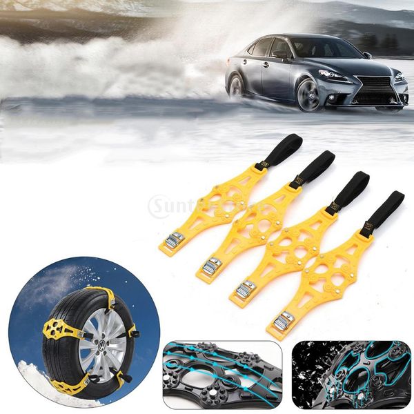 

qty4 winter tire snow adjustable anti-skid safety chain yellow