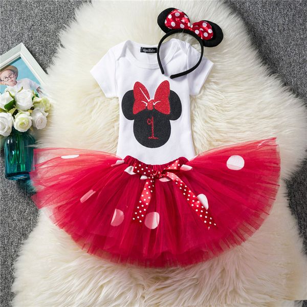 

first birthday girl party dress unicorn infant cake smash outfits romper+tutu+headband 3pcs litte girl princess baptism costume, Red;yellow