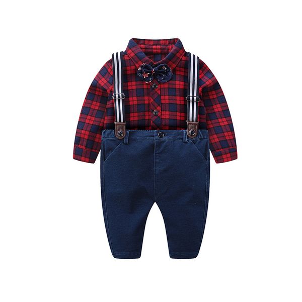 

boys gentleman suit spring new baby clothes years old gown gentleman set romper climbing clothes wholesale, Blue