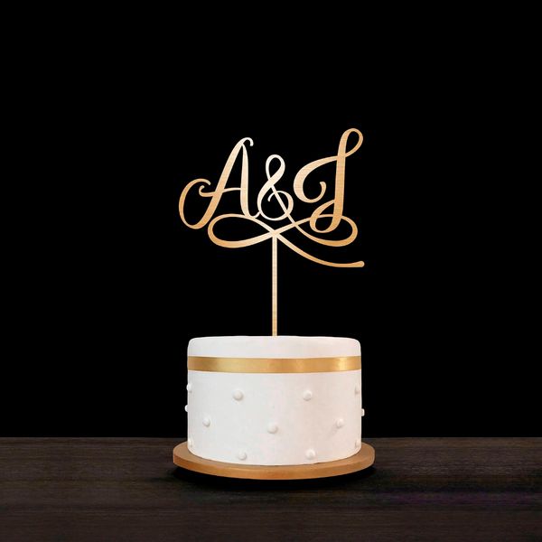 

personalized engagement wood cake er laser out initials cake er custom gold mirror acrylic wedding