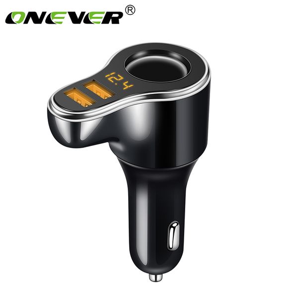 

onever cigarette lighter socket 3.1a dual usb car charger adapter with volmeter support smart fast charge dc 12-24v adapter mp3