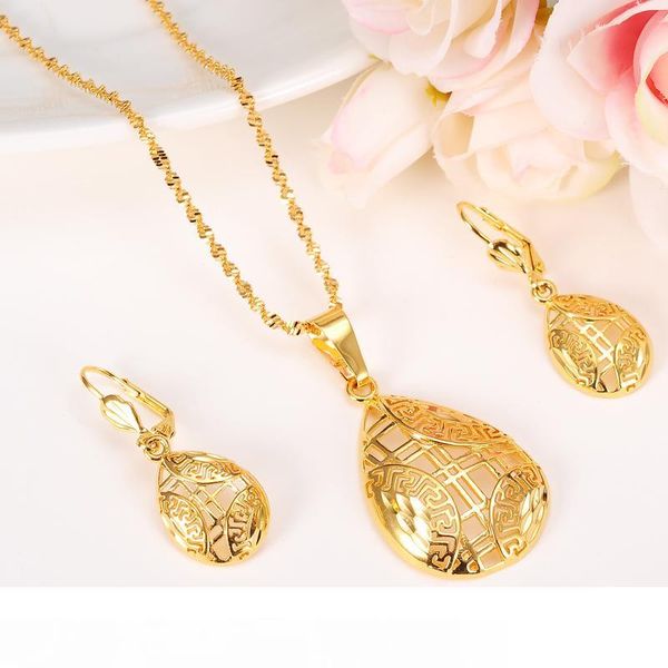 

new jewelry sets elegance necklace earrings fine 14k real solid yellow gold girlfriend sweethearts daughter wedding gifts, Silver