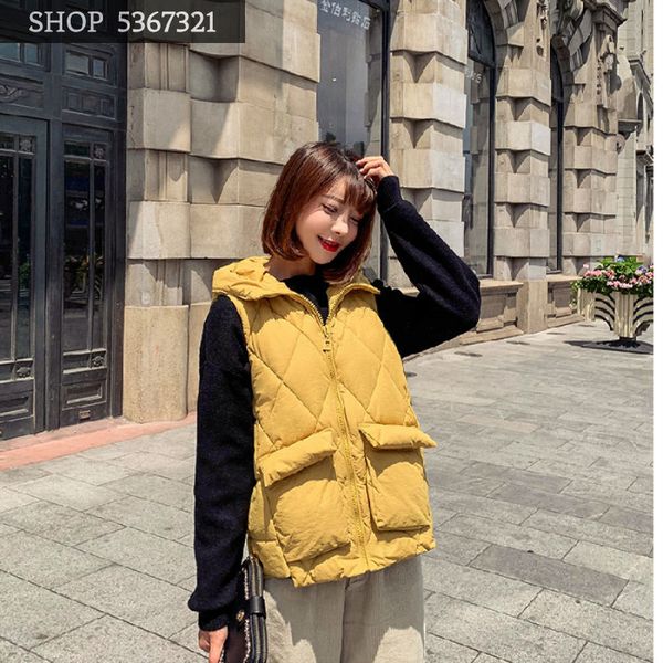 

2019 down cotton woman short fund frivolous student sleeveless vest vest loose coat, Black;white