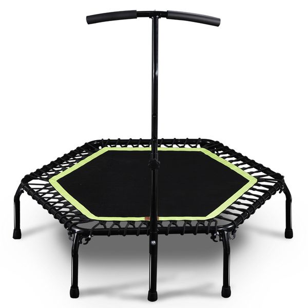 

trampoline with adjustable handrail for indoor gym jump sports adults kids safety,45inch hexagonal muted fitness