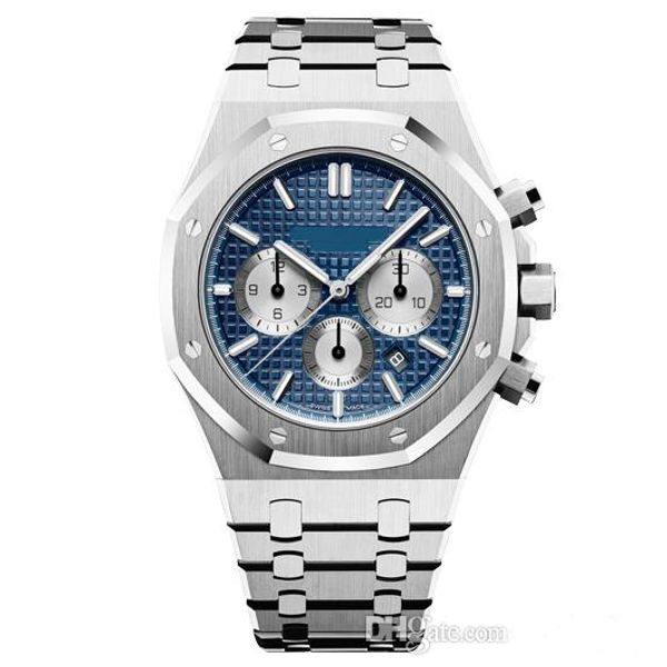 

2019 42mm quartz six neddle chronograph movement watches full stainless steel male fashion business mens wristwatches, Slivery;brown