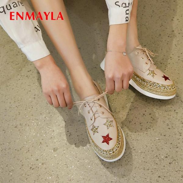 

enmayla 2020 luxury shoes women designers basic genuine leather round toe pumps women shoes lace-up wedges wedding 34-39, Black
