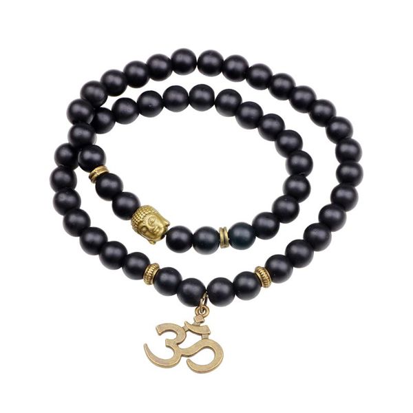 

imayson fashion strand bracelet men natural stone buddha bead bracelets charm buddhist volcanic rock vintage women jewelry, Black
