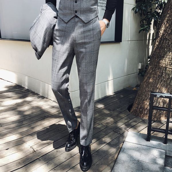 

new fashion boutique mens plaid casual business suit trousers male high-end slim casual suit pants wedding dress, White;black