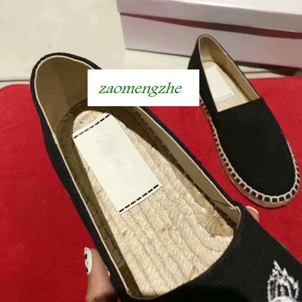 

embroidered straw shoes tiger head lazy embroidered straw shoes with box, Black