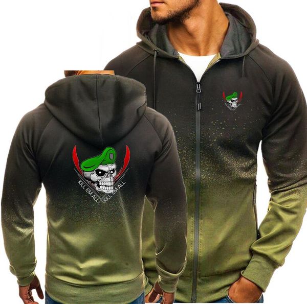 

u.s. green beret skull autumn men hoodies zipper gradient sweatshirt streetwear jacket mens hooded tracksuit slim fit fitness, Black