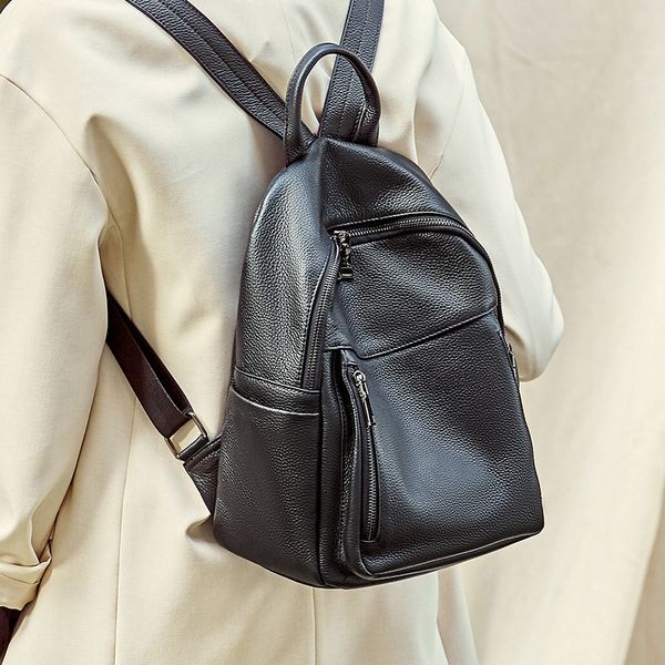 

women's genuine leather backpack female cow leather small backpacks women fashion back pack bag for travel backbag