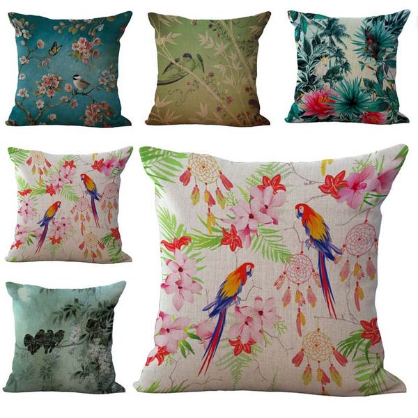 

красочный шаблон птицы попугай наволочка подушка белье хлопок бросьте наволочки диван-кровать автомобилей декоративные pillowcover 240487