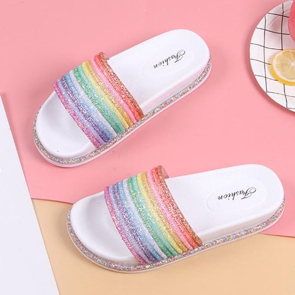 

slippers youyedian women shoes 2021 fashion outdoor rainbow platform-bottom casual beach anti-slip chanclas mujer, Black