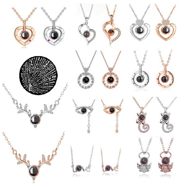 

100 languages i love you projection pendant necklace love memory wedding necklace valentine's day present rose gold silver