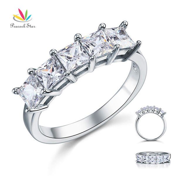 Peacock Star Princess Cut Five Stone 1.25 Ct Solid 925 Sterling Silver Wedding Band Ring Jewelry Cfr8072 Y19052201