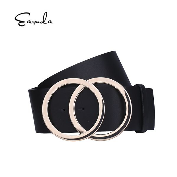 

earnda women's waist belt black pu leather fashion wide cinch strap with double o-ring buckle, Black;brown