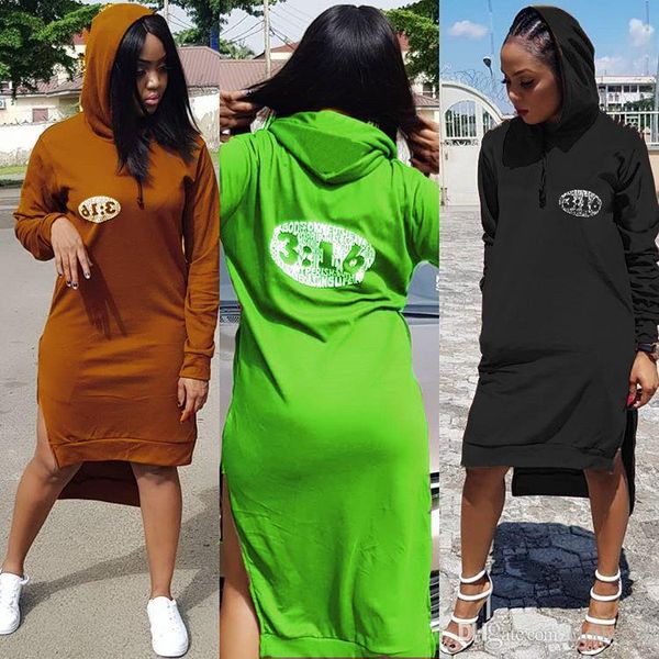 

womens long sleeve hooded dress loose sweater dress hi-lo elegant autumn one-piece dress comfortable 3 colors 78, Black;gray