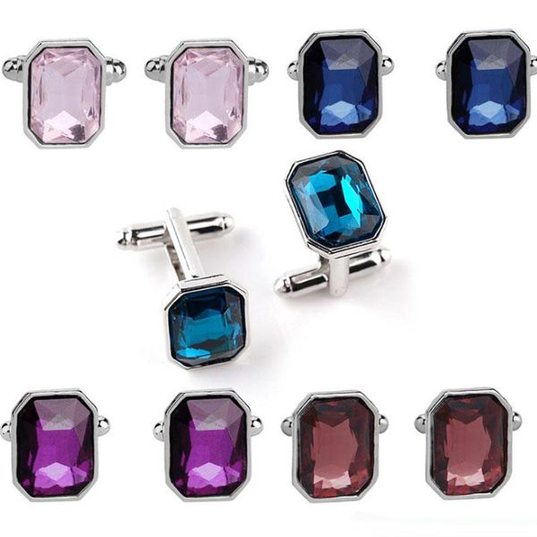 

trendy glass crystal cuffinks new fashion luxury elegant french shirt cuff links button for men, Silver