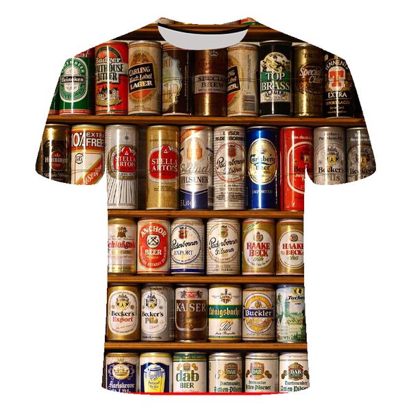 

novelty 3d t shirt casual sports men's tshirt beer cans printed hip-hop round neck short-sleeved men's / women's t-shirt, White;black