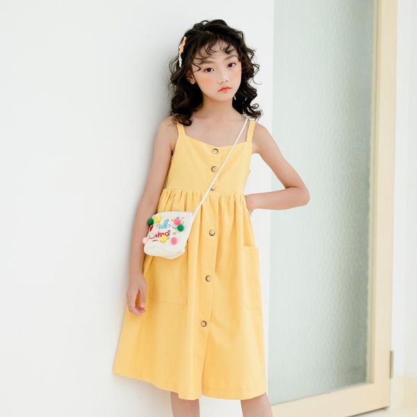 

cotton linen teenage little girls dresses summer 2020 new fashion girls dresses kids cute princess for baby, Red;yellow