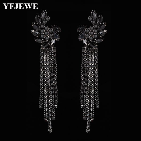 

yfjewe black luxury rhinestone vintage long tassel drop earrings for women party jewelry chains long dangle earrings e604, Silver