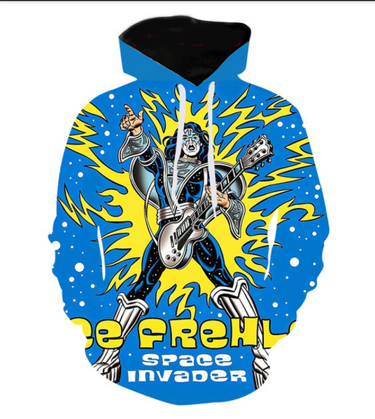 

new fashion cool sweatshirt hoodies 3d print mens womens casual ace frehley space invader style streetwear clothes rl0200, Black