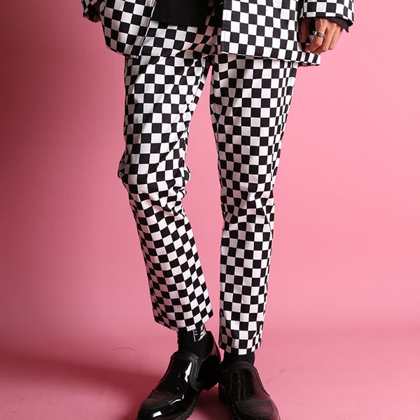 

leisure time tide male nine part pants lattice nine part pants bound british style black and white grid, White;black