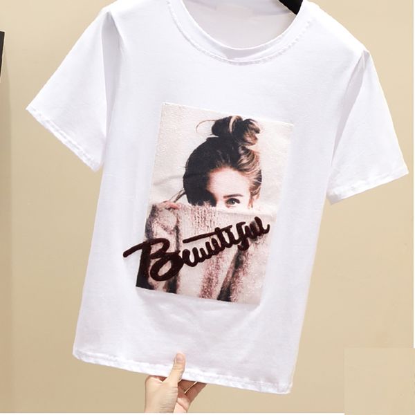 

e girl 100% soft cotton women tshirts o neck short sleeve korean stlye t-shirt vogue casual tee t shirt summer, White
