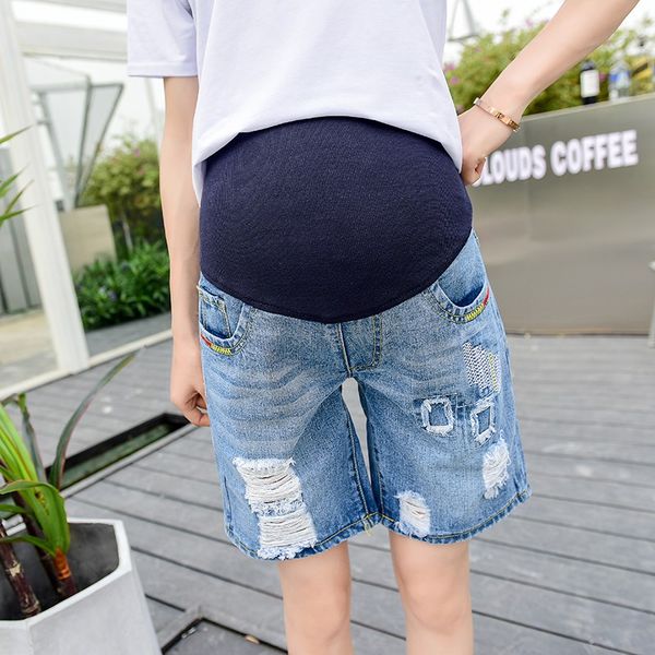 

denim maternity shorts elastic waist belly casual clothes for pregnant women maternity short jeans plus size pregnancy shorts, White