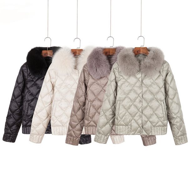 

women down jacket winter warm ultra light real collar short jacket white duck down parka elegant coat outwear, Black