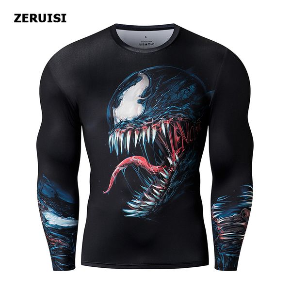 

new arrival 3d printed t shirts men compression shirt costume long sleeve for male fitness hip hop clothing, White;black