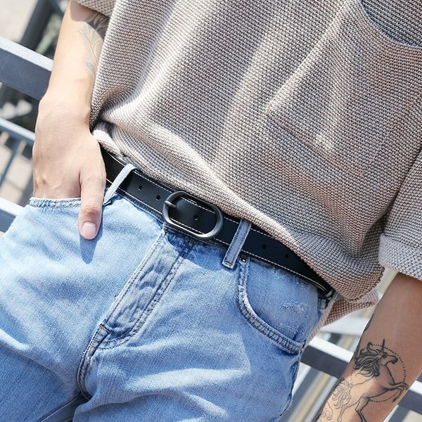 

men's casual men's leisure leather pin buckle thin belt fashionable all-match cowhide belt, Black;brown