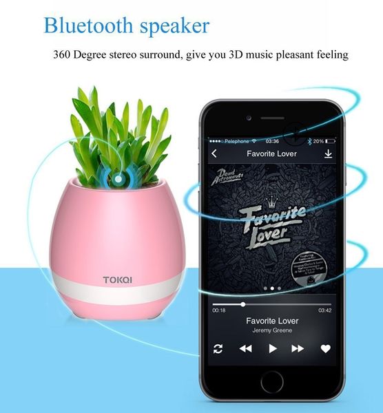 Vaso de flores musical Alto-falantes Bluetooth Respiração leve Música Potes inteligentes Tocar Plantas tocantes Recarregável ao ar livre Escritório em casa