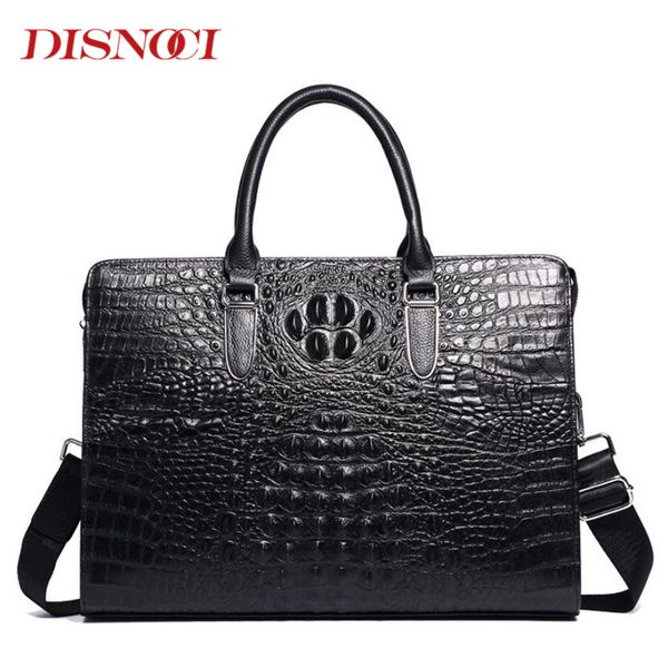 

luxury crocodile pattern mens handbags genuine leather men business briefcase cowhide 14" lapbag man shoulder messenger bag