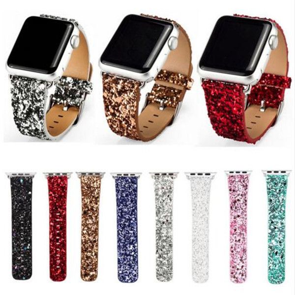 

for apple watch 4 3 2 1 shiny glitter powder pu leather bling band wristwatch bracelet strap belt 38mm 42mm 44mm 40mm