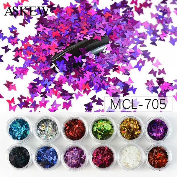 

12pcs/set mirror sparkly butterfly nail sequins paillette mixed colors holographic glitter 3d flakes slices art accessories, Silver;gold