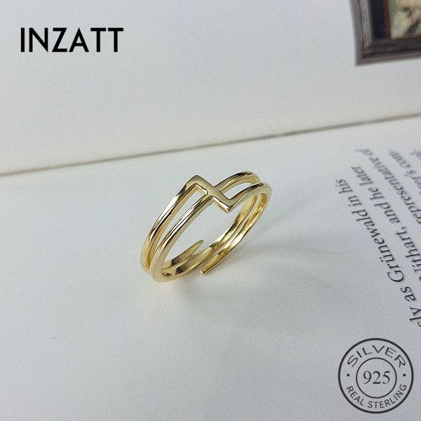 

inzatt real 925% sterling silver hollow line ring for fashion women party minimalist fine jewelry punk accessories 2019 gift, Golden;silver