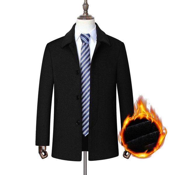 

male woollen autumn winter thick overcoat men's coat warm wool men fashion business casual coat blends brand clothing, Black