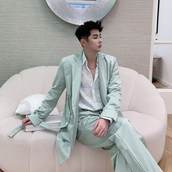 

2020 spring and autumn new original temperament ribbon long loose solid color small suit fashion casual jacket coat green m-xl, White;black