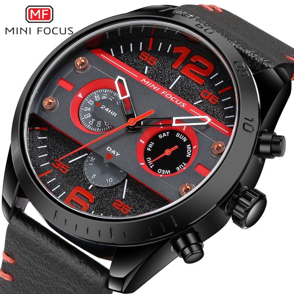 

minifocus leather sports watches men's big dial 30m waterproof quartz watch male dropshipping gifts watch for man reloj, Slivery;brown