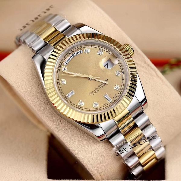 

u1 factory two tone day date 41mm black dial big date 218239 automatic mechanical movement sapphire glass president steel mens wristwatches, Slivery;brown