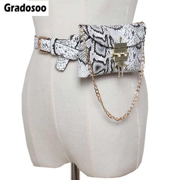 

gradosoo robot design fanny pack for women serpentine waist bag pu leather belt bags 2019 diamonds chain small women bags lbf376