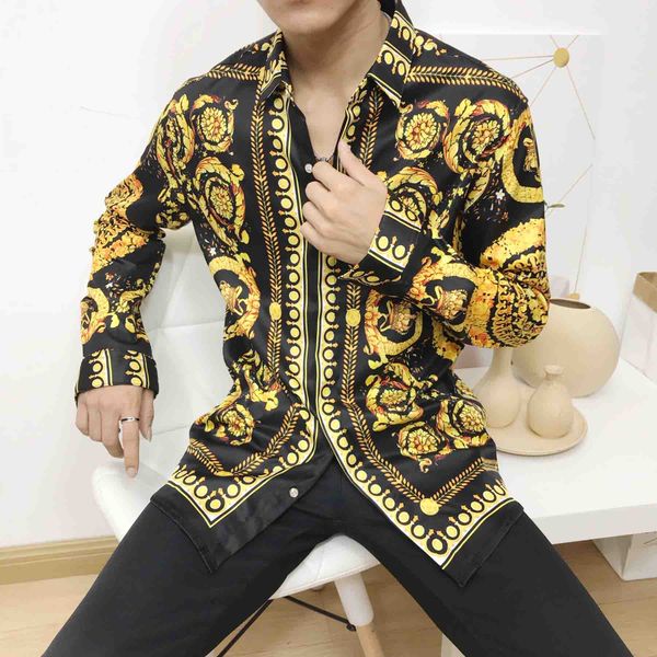 

Найти похожие Одобренный модельер Slim Fit Рубашки Мужские 3D Medusa Черное золото Цветочный принт Мужские классические рубашки с длинными рукавами бизнес случайный
