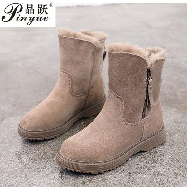 

real leather women winter boots snow boots oxford ladies winter plush female casual zipper warm mid, Black