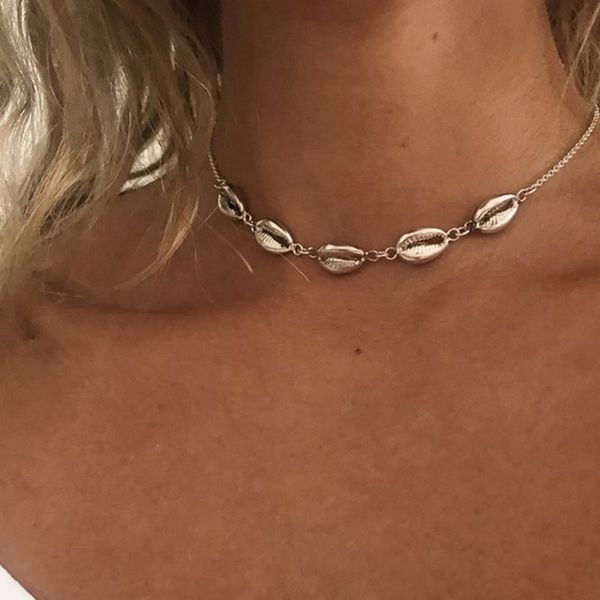 

2019 new popular personality metal alloy shell pendant silver color female necklace for women bohemian necklaces jewelry