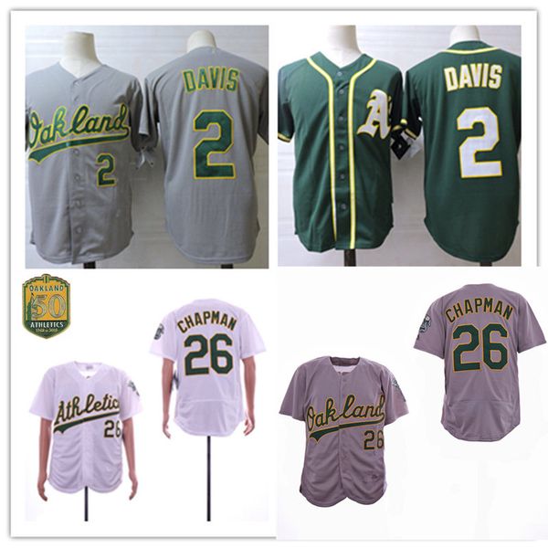 

Mens Green Grey Yellow White #2 Khris Davis 50th Anniversary Jersey Stitched #26 Matt Chapman Jersey S-3XL