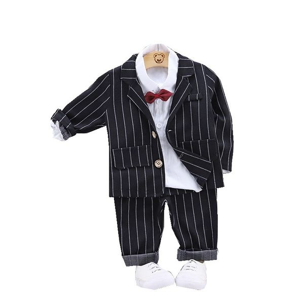 

autumn children baby boy fashion suit plaid coat shirt pants 3pcs/set gentleman leisure infant cotton clothes toddler tracksuits, White