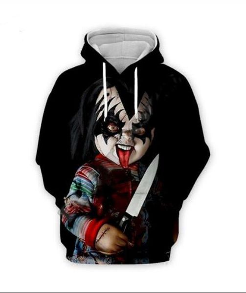 Mens designer hoodies para mulheres casais casais moletom amantes 3d criança brincar chucky hoodies casacos com capuz thes thes rr035